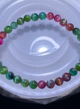 天然猫眼西瓜碧玺单圈手链糖果色