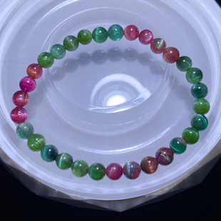 天然猫眼西瓜碧玺单圈手链糖果色彩虹碧玺水晶手串饰品情侣礼物女