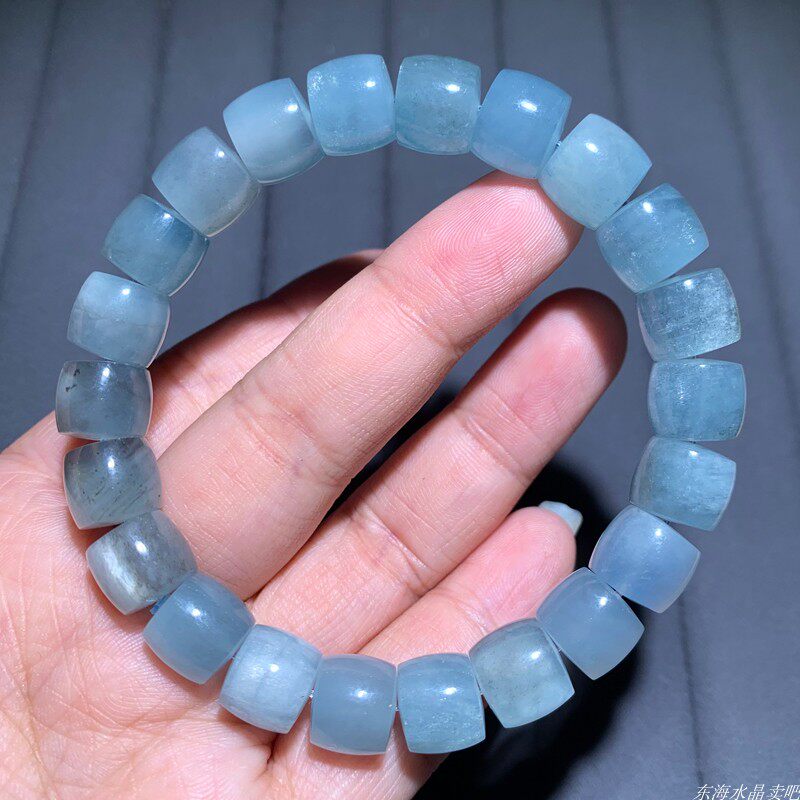 天然云母星光海蓝宝桶珠手链猫眼