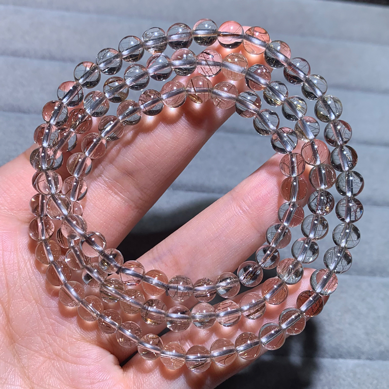 天然透体银发晶三圈水晶手链饰品