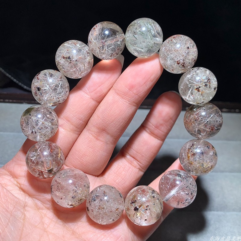 天然雪霜发晶手链幽灵发晶顺发女