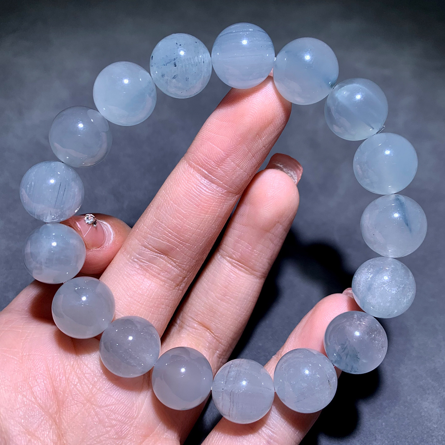 天然冰透灰蓝兔毛手链顺发绒发晶异象幽灵手串水晶饰品礼物情侣款