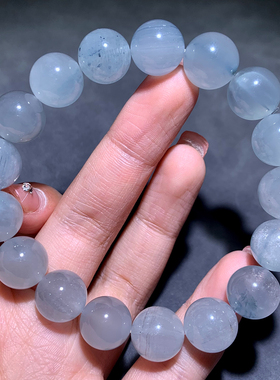 天然冰透灰蓝兔毛手链礼物情侣款