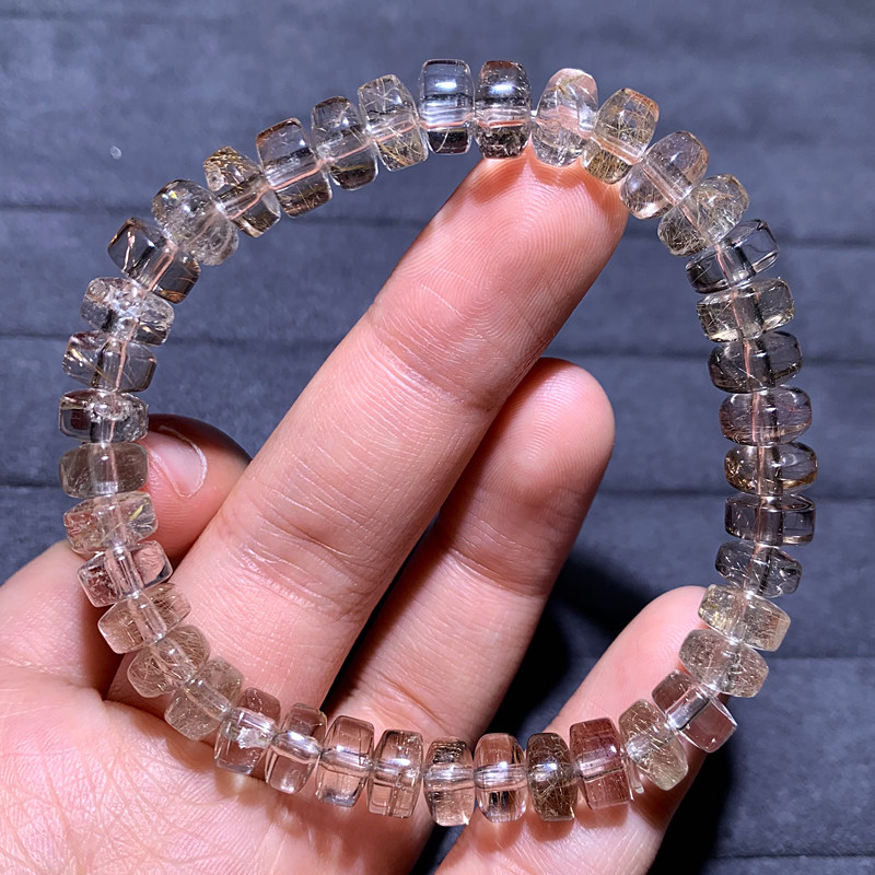 天然彩发晶盘珠随形手链柔顺发丝钛晶水晶手串送礼物甜美饰品情侣