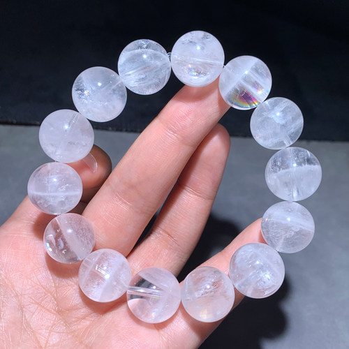 天然彩虹白幽灵单圈手链聚宝盆女
