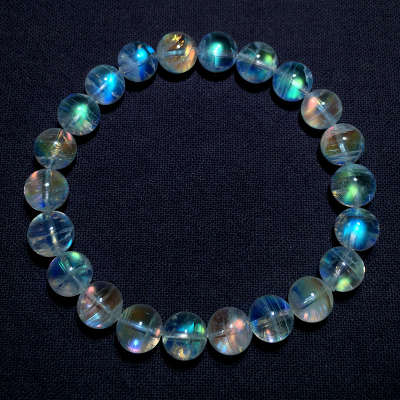 天然冰种马岛月光石单圈手链彩虹光水晶手串饰品送礼物情侣男女生