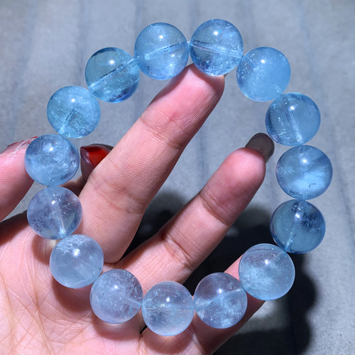 天然星光海蓝宝手链巴西冰透礼物