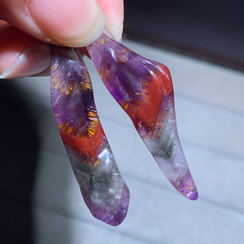 天然极光水晶吊坠聚宝盆紫幽灵女