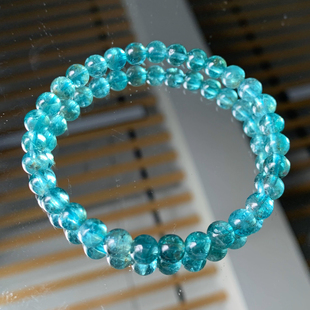 天然冰透磷灰石单圈手串拉丝水晶蓝绿色氟磷灰石手链饰品一物一图