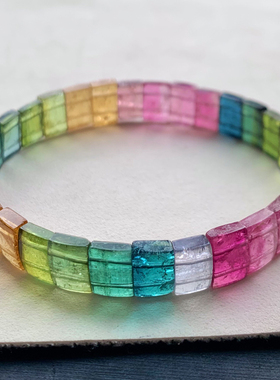 天然彩虹碧玺手排糖果色随形水晶