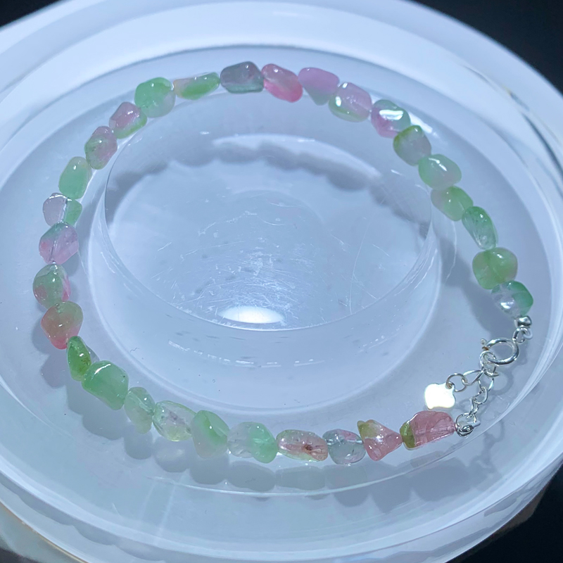 天然西瓜碧玺手链双色饰品彩虹糖果色手串礼物男女一物一图民族风