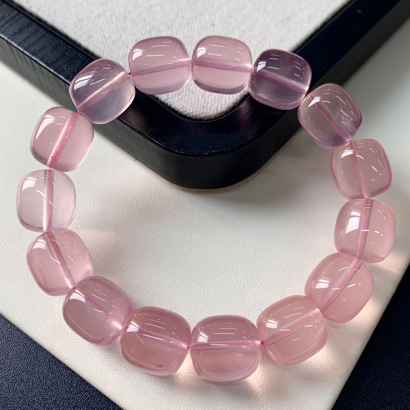 天然冰透星光粉晶桶珠手链淡粉六芒星芙蓉石粉水晶手串礼物情侣女