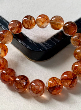 天然糖纸胶花水晶手链冰透橘红女