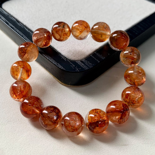 天然糖纸胶花水晶手链冰透橘红女