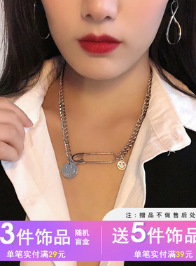 欧美别针嘻哈风短款毛衣链