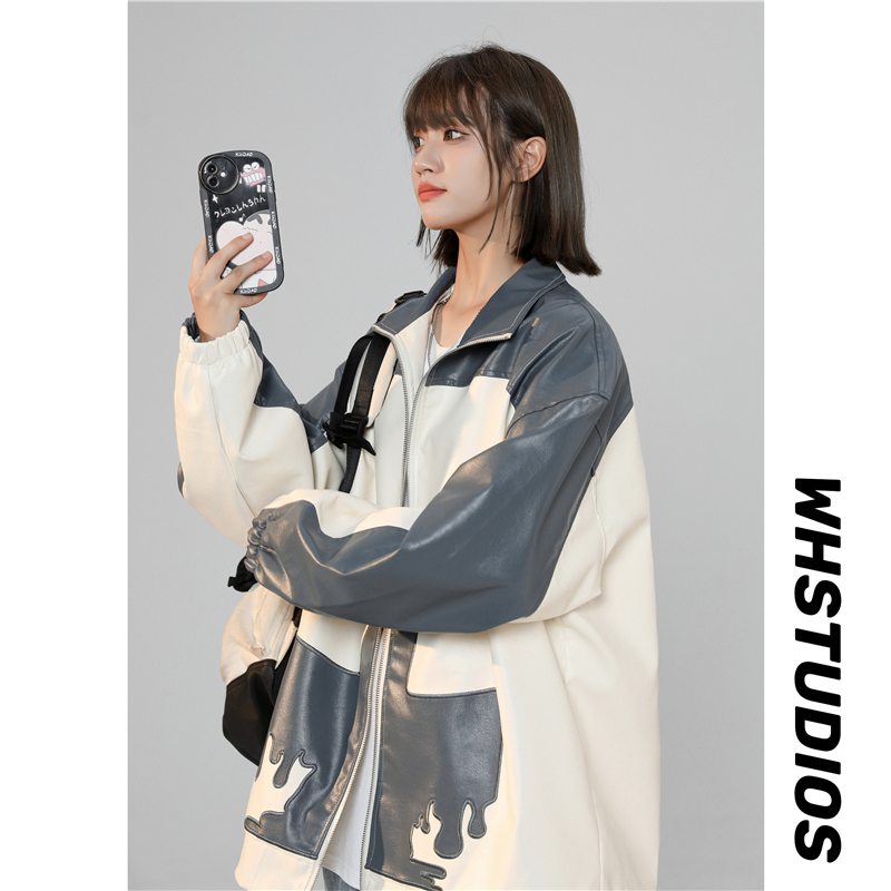 Autumn women's PU leather loose jacket top JK161-P95_voghion.com