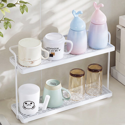 双层沥水带托盘桌面咖啡杯架