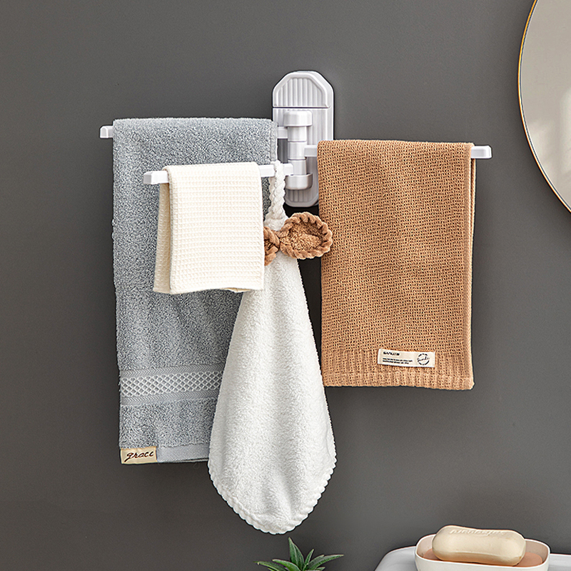 吸盘旋转毛巾架免打孔卫生间多杆折叠浴室挂壁转角毛巾杆收纳神器