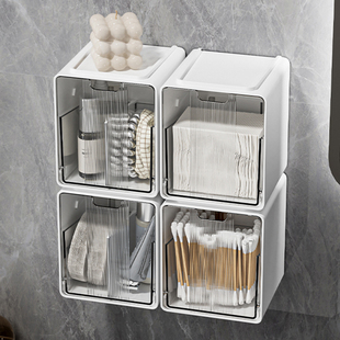 镜柜收纳盒卫生间壁挂式化妆棉牙线粉扑置物盒储柜下透明杂物盒子