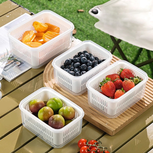 食品级保鲜盒露营水果收纳盒户外春游野餐盒沥水篮密封便携分装盒