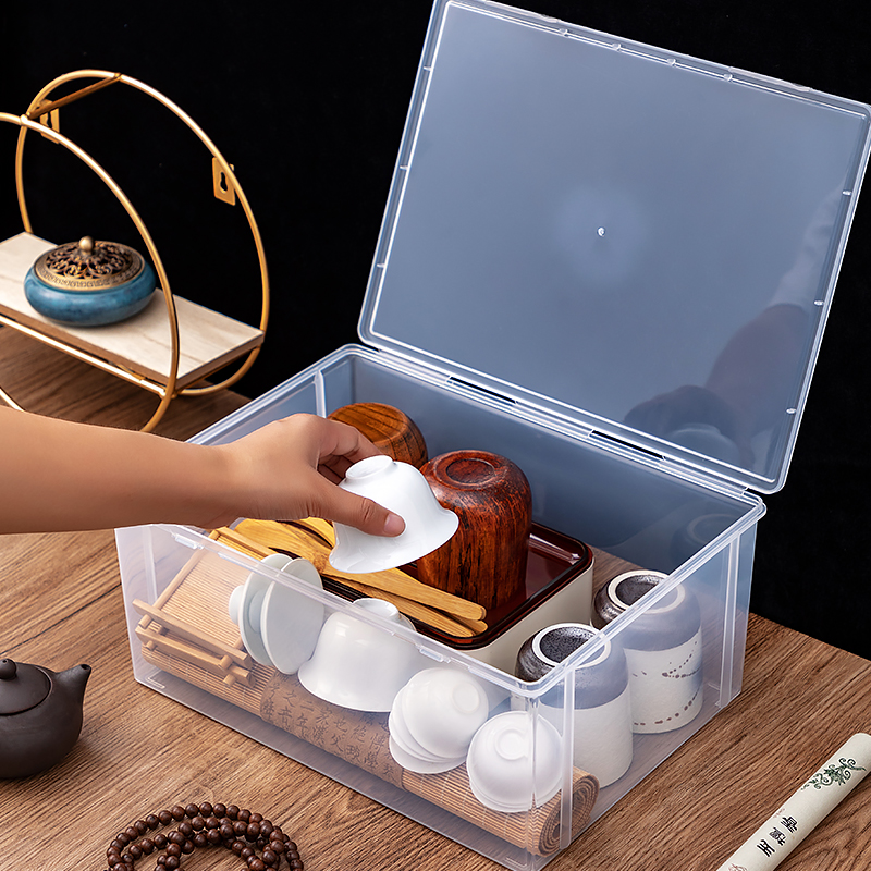 茶具收纳盒带盖防尘透明茶几存放