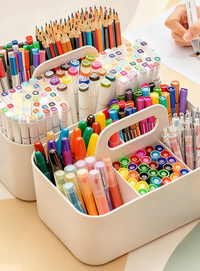 笔筒办公室带提手分格桌面学生收纳盒儿童分隔笔桶男孩女孩大容量超大创意可爱高彩笔画笔毛笔大学生宿舍高级