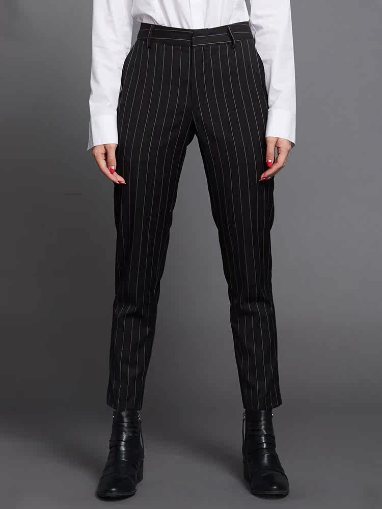 Early SHAPE Wang Xiao private clothes spring and summer striped trousers Women's vertical stripes Slim slim all-round straight nine-point pants