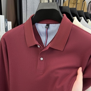 纯色商务休闲翻领全棉Polo衫 开衩 春秋季 t恤男士 男潮 100%纯棉长袖