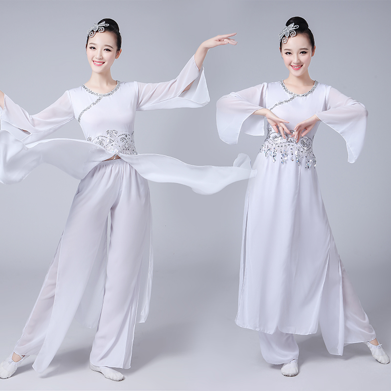 新款水墨白色双袖飘逸裙古典舞