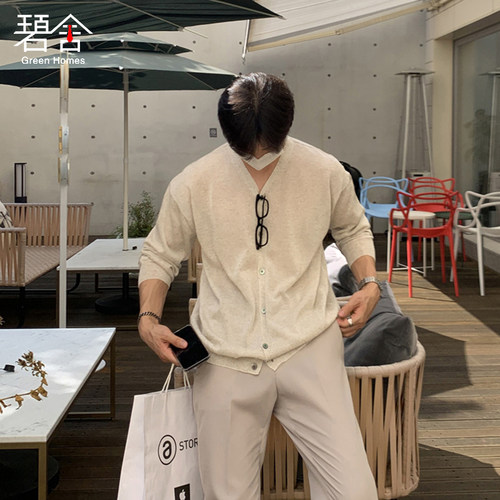 夏季薄款针织衫透气宽松V领时尚