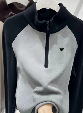 德绒立领卫衣女2025春秋新款时尚撞色拼接设计感休闲长袖百搭上衣