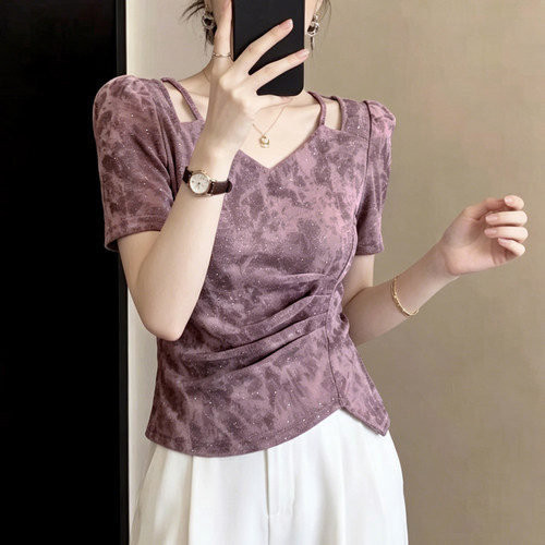 气质修身显瘦V领短袖T恤女