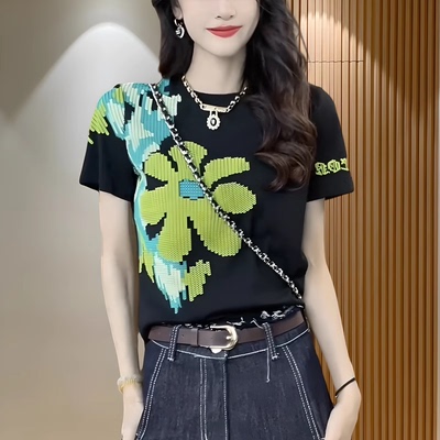 短袖t恤女2024夏季新款印花发泡设计款时尚洋气显瘦休闲百搭上衣