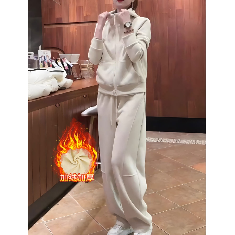 加绒加厚保暖时尚休闲连帽套装女2025冬季新款口袋阔腿裤两件套女,女装/女士精品,时尚套装,淘宝优惠券,粉丝福利购,淘宝优惠卷