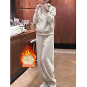 休闲连帽套装 女2025冬季 新款 加绒加厚保暖时尚 口袋阔腿裤 两件套女