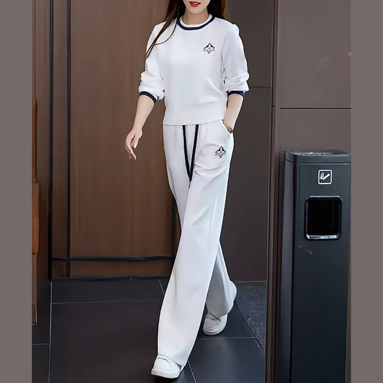 纯棉运动服套装2024春秋新款韩版宽松圆领女卫衣装长袖长裤两件套