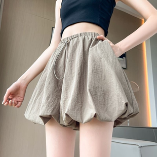 松紧腰抽绳百搭宽松短裤女2025夏季新款显瘦灯笼裤A字高腰休闲裤