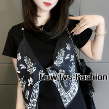 重工假两件纯棉短袖T恤女2025夏季新款气质修身显瘦设计感上衣女