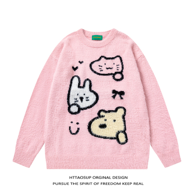 甜美卡通提花软糯毛衣女针织衫