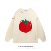 HTTAOSUP秋冬新品 西红柿番茄刺绣针织衫 男女设计感前卫圆领毛衣潮