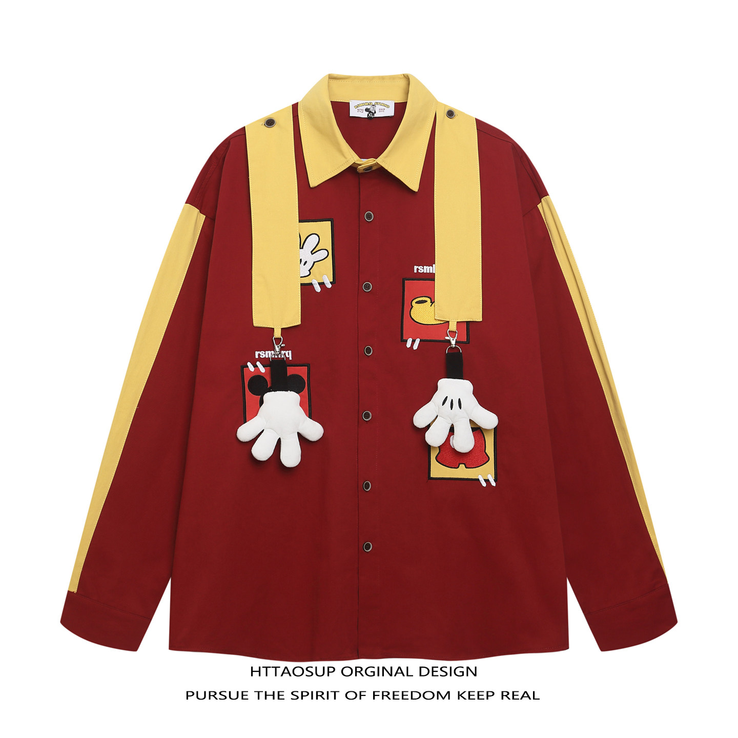 美式复古趣味卡通刺绣长袖衬衫