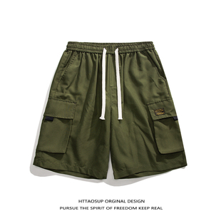 机能工装 子军绿色短裤 裤 冰丝休闲百搭五分裤 男生夏季 HTTAOSUP美式
