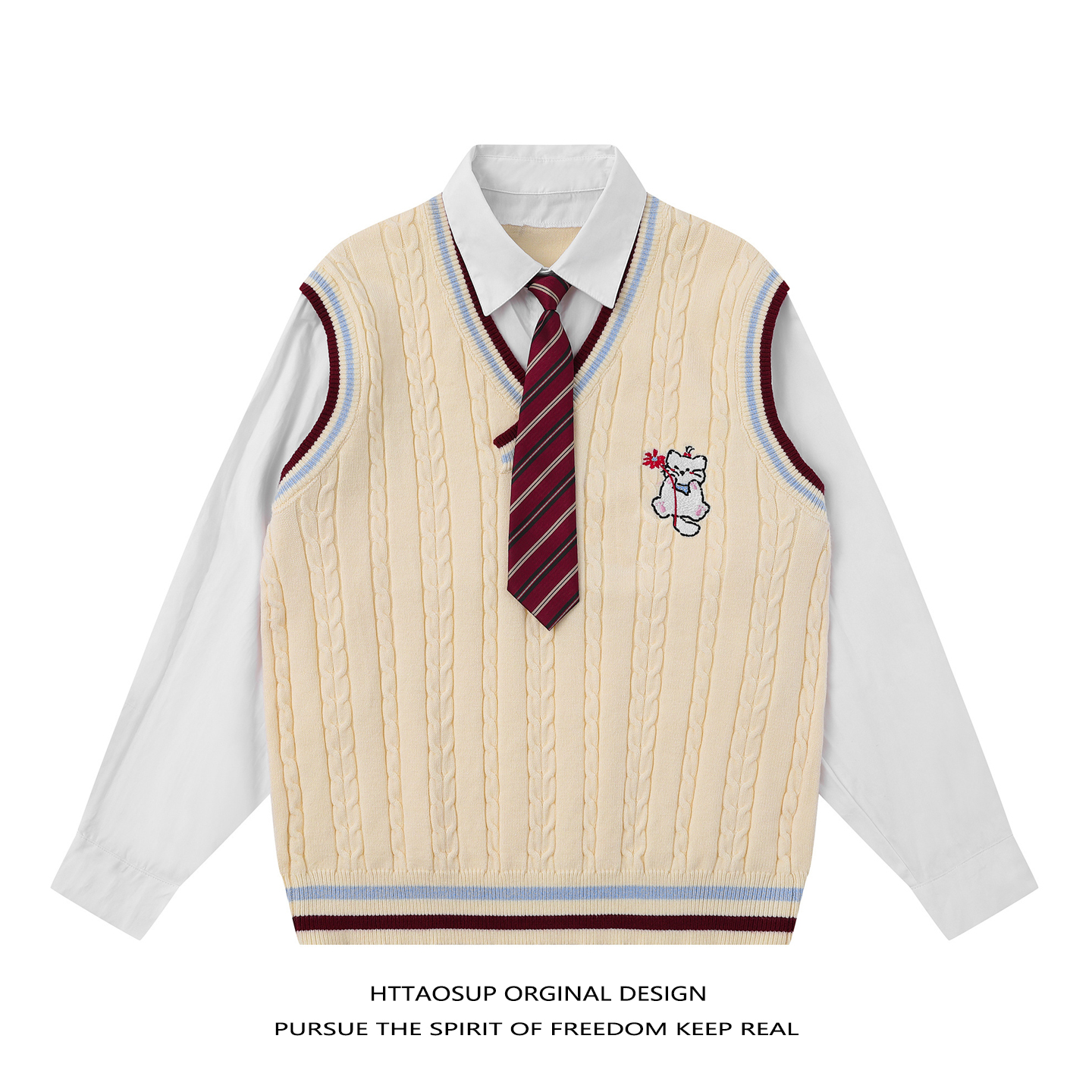 学院风假两件衬衫领针织衫男女