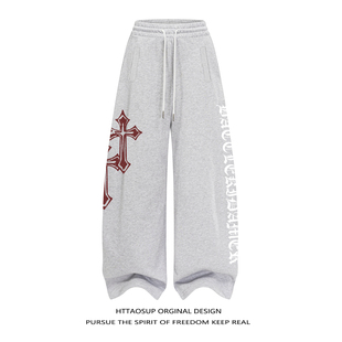 宽松收口休闲卫裤 HTTAOSUP美式 新款 男女秋季 十字架嘻哈街舞运动裤
