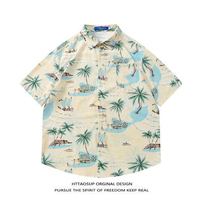 椰子树海边沙滩印花夏威夷衬衫