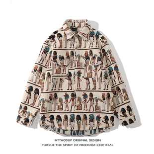 HTTAOSUP古埃及文化北欧绣花衬衫 外套呢子vintage复古男女衬衣潮