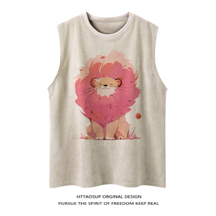 HTTAOSUP卡通潮牌印花情侣装 t恤 运动背心女宽松休闲百搭坎肩无袖