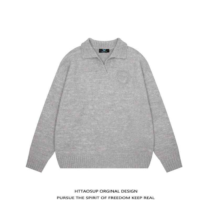 HTTAOSUP复古学院风刺绣POLO领毛衣男女秋季潮牌情侣宽松针织上衣,男装,针织衫/毛衣,淘宝优惠券,粉丝福利购,淘宝优惠卷