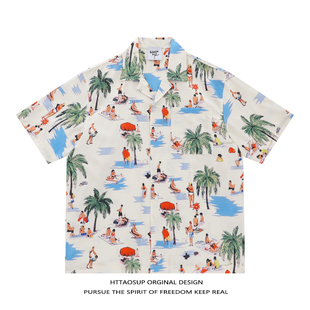 男女街头宽松情侣百搭度假衬衣 衬衫 HTTAOSUP夏季 潮牌夏威夷风短袖