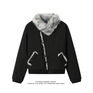 加厚设计感棉服外套 棉衣男女冬季 HTTAOSUP美式 高街高级感翻领短款